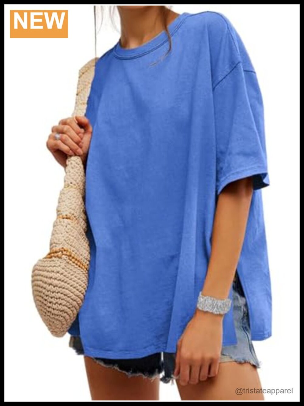 Oversized Short Sleeve T-Shirt Side Slit Drop Shoulder Loose Fit Tee